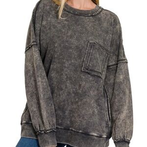 Men/Women dark blue with white worn sweatshirt - size: s